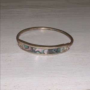 Alpaca Mexico inlaid stone bangle bracelet